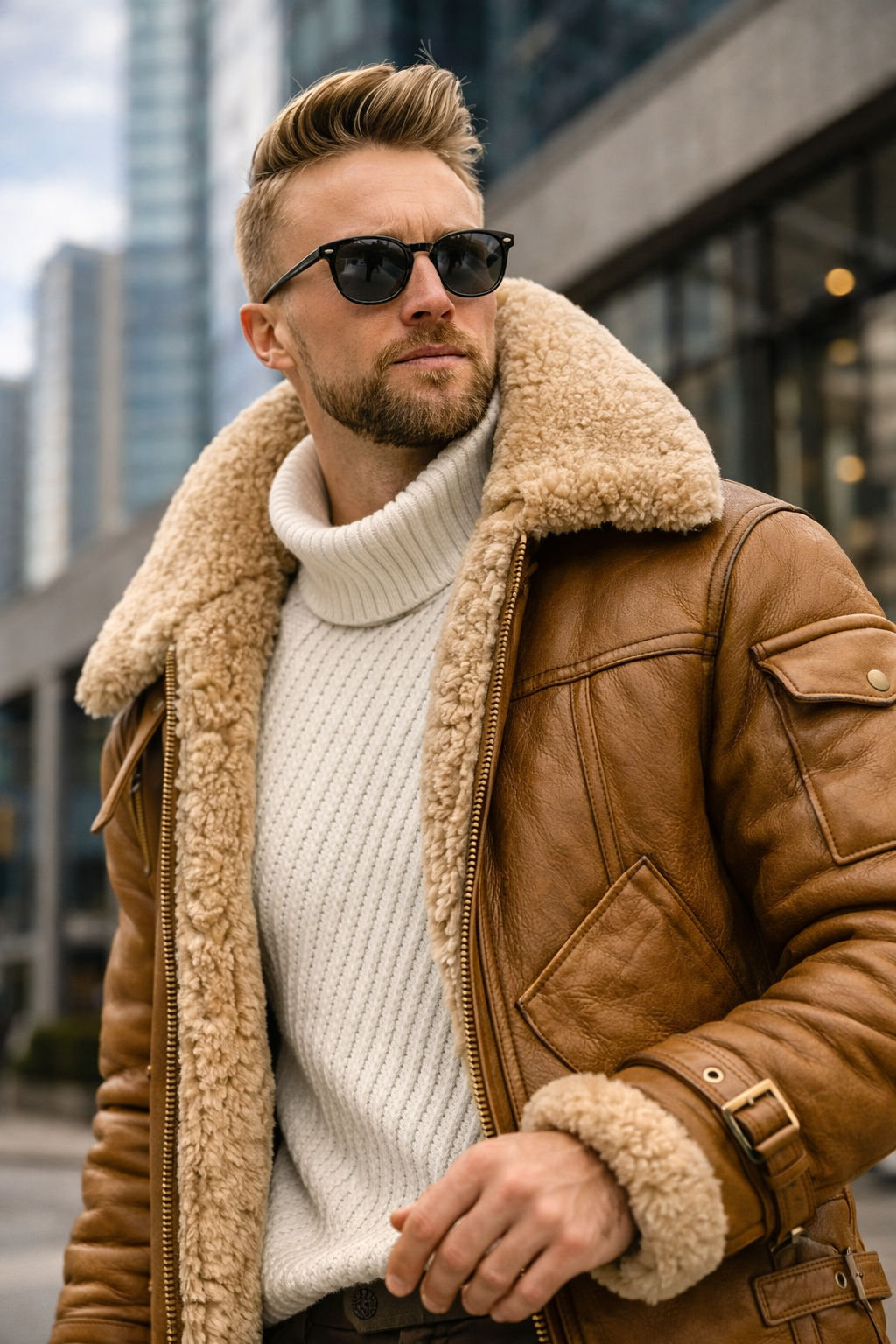 Men’s Premium Aviator Jacket with Sherpa Lining – Winter Leather Style