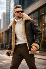 Men’s Premium Aviator Jacket with Sherpa Lining – Winter Leather Style