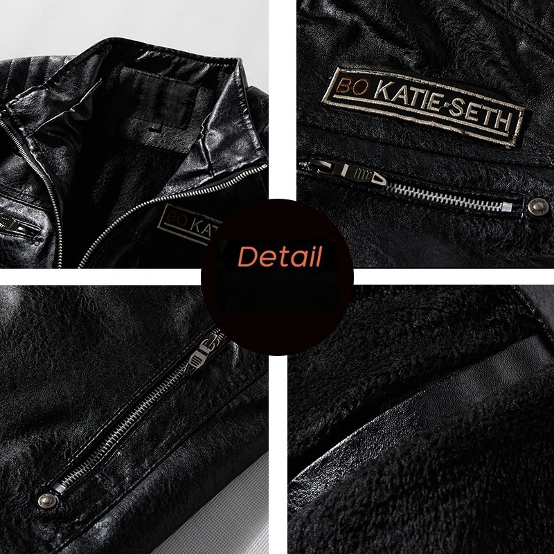 Men's motorcycle fleece leather jacket.