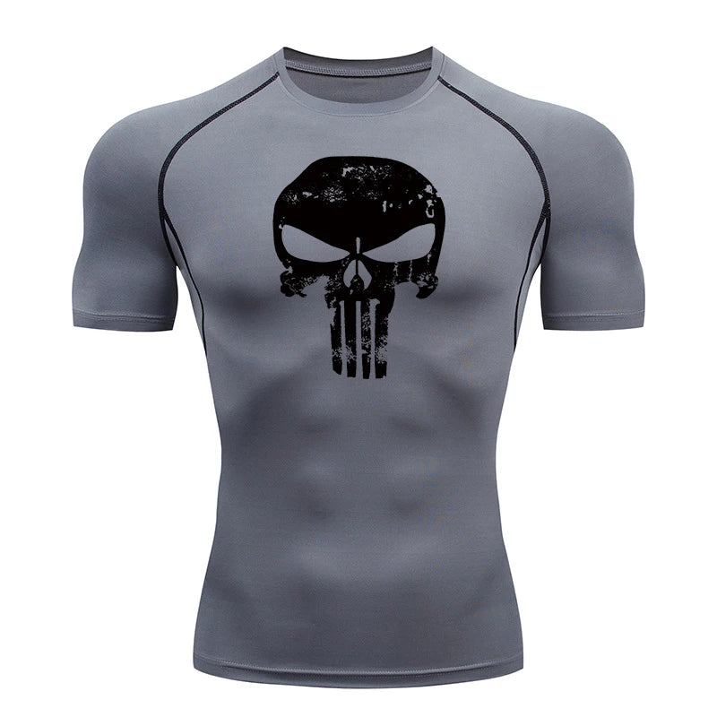 Dry Fit Athleisure Punisher Skull Print Compression Shirt