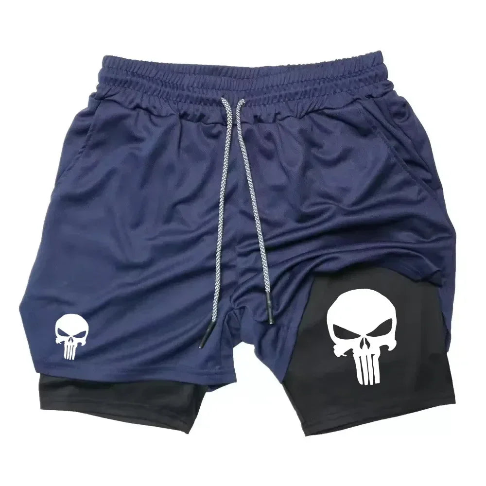 Vigilante Skull Dry-Fit Compression Shorts 2 in 1