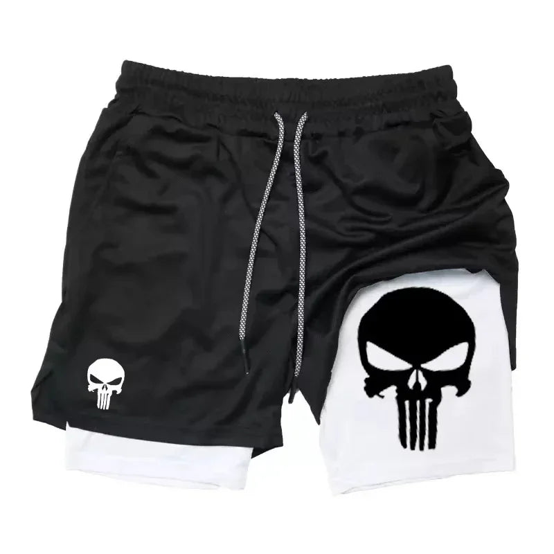 Vigilante Skull Dry-Fit Compression Shorts 2 in 1