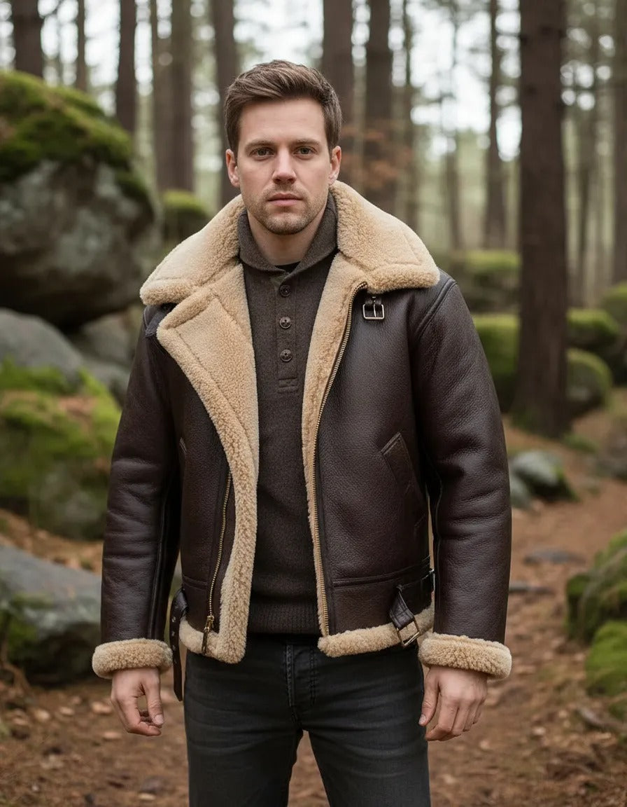 Men's jacket in thick leather with a straight cut, autumn/winter.