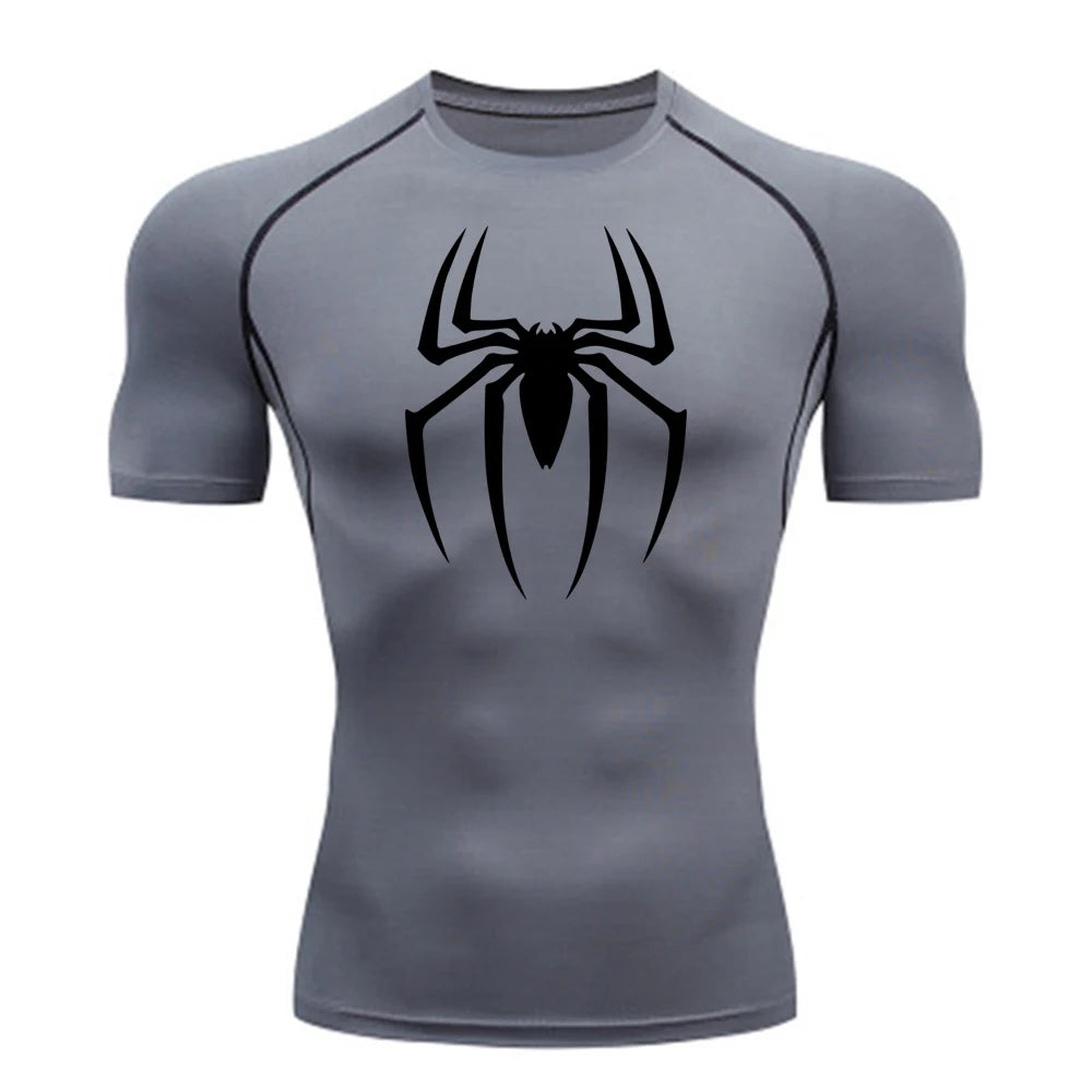 Dry Fit Athleisure Spider Print Compression Shirt