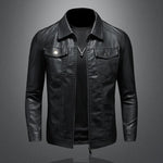 Men's leather jacket with thickened lapel and PU leather.