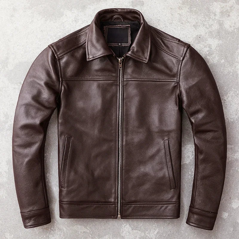 Men's Leather Jacket with Lapel