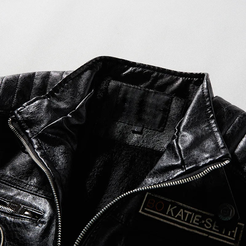 Men's motorcycle fleece leather jacket.