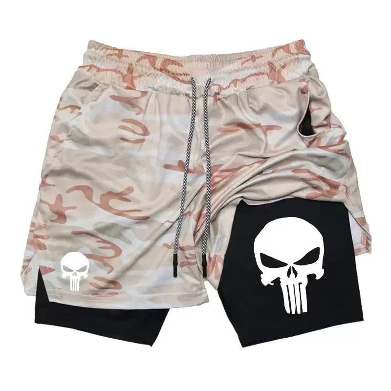 Vigilante Skull Dry-Fit Compression Shorts 2 in 1