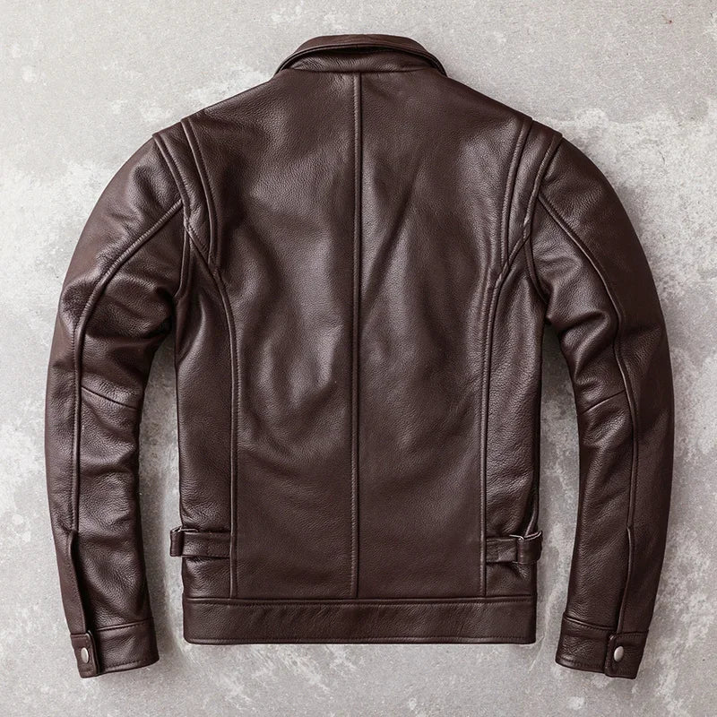Men's Leather Jacket with Lapel