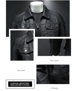 Men's leather jacket with thickened lapel and PU leather.