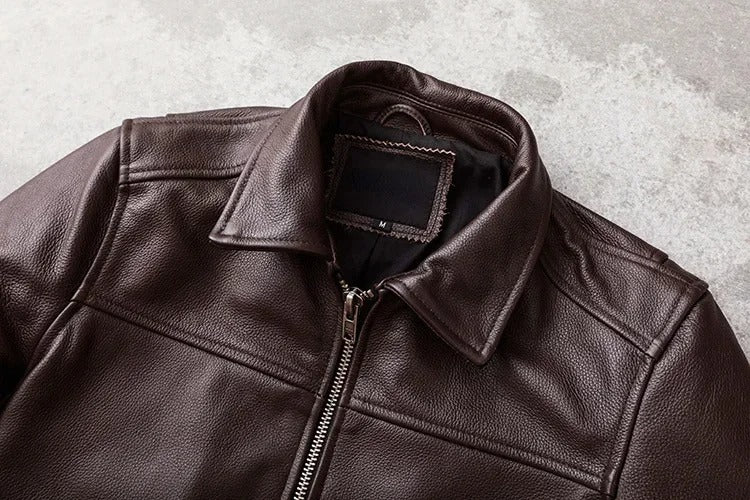 Men's Leather Jacket with Lapel