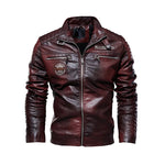 Men's motorcycle fleece leather jacket.
