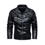 Men's motorcycle fleece leather jacket.